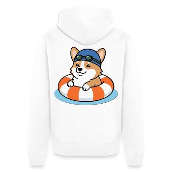 Süßes Kawaii Corgi Schwimm-Sommerstrandshirt - Unisex Premium Bio Zip Hoodie - Weiß - Hinten - Thijin (182cm)