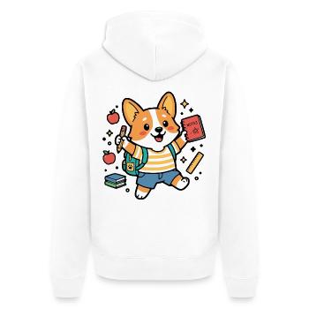 Niedliches Kawaii-Corgi-Hundehemd zurück zur Schule - Unisex Premium Bio Zip Hoodie - Weiß - Hinten - Thijin (182cm)