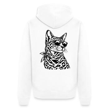 Bengalkatze – Cooler Biker mit Sonnenbrille - Unisex Premium Bio Zip Hoodie - Weiß - Hinten - Thijin (182cm)