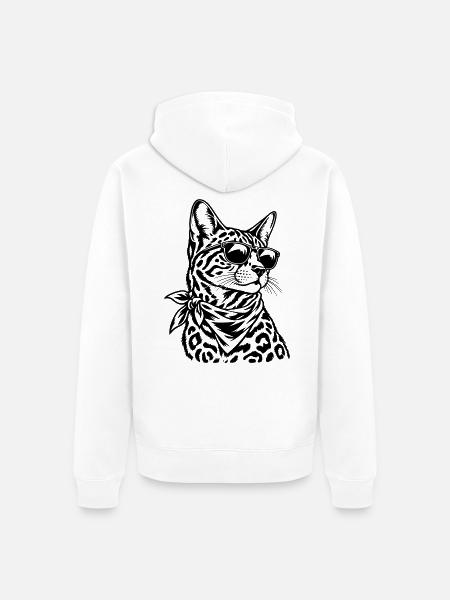 Bengalkatze – Cooler Biker mit Sonnenbrille - Unisex Premium Bio Zip Hoodie - Weiß