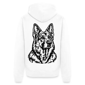 Deutscher Schäferhund – Schwarz Weiß Porträt - Unisex Premium Bio Zip Hoodie - Weiß - Hinten - Thijin (182cm)