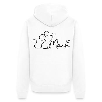 Maus Minimalist Line Art Mausi - Unisex Premium Bio Zip Hoodie - Weiß - Hinten - Thijin (182cm)