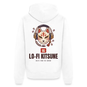 Lo-Fi Kitsune Fuchsmaske Kopfhörer Beats - Unisex Premium Bio Zip Hoodie - Weiß - Hinten - Thijin (182cm)
