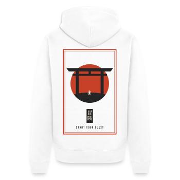 Torii Gate: Start deine Quest Pixel Hero - Unisex Premium Bio Zip Hoodie - Weiß - Hinten - Thijin (182cm)
