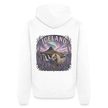 Iceland Reise – Island Nordlicht Natur - Unisex Premium Bio Zip Hoodie - Weiß - Hinten - Thijin (182cm)