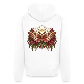Mondmotte im Blütenkranz - Unisex Premium Bio Zip Hoodie - Weiß - Hinten - Thijin (182cm)