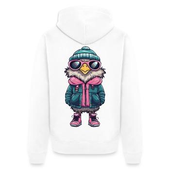 Eule mit Winterjacke und Sonnenbrille - Unisex Premium Bio Zip Hoodie - Weiß - Hinten - Thijin (182cm)