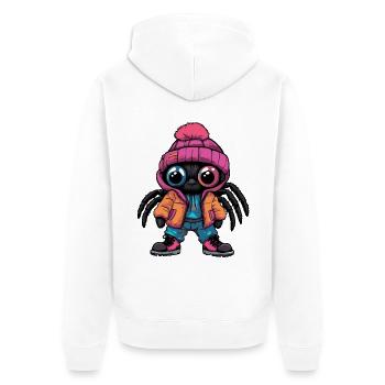 Spinne mit Winterjacke und pinker Mütze - Unisex Premium Bio Zip Hoodie - Weiß - Hinten - Thijin (182cm)
