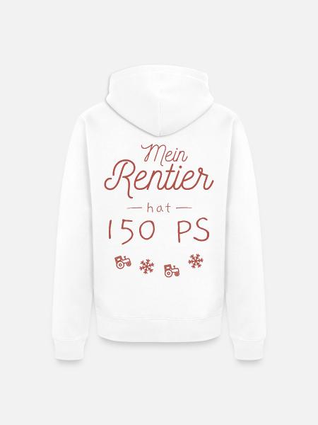 Mein Rentier hat 150 PS - Unisex Premium Bio Zip Hoodie - Weiß