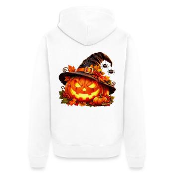 Halloween Kürbis im Hexenhut Wenuma  - Unisex Premium Bio Zip Hoodie - Weiß - Hinten - Thijin (182cm)