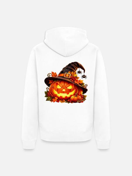 Halloween Kürbis im Hexenhut Wenuma - Unisex Premium Bio Zip Hoodie - Weiß