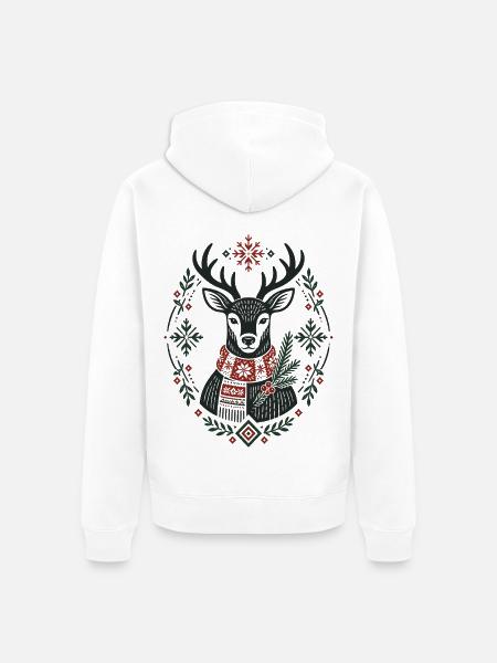 Winterhirsch mit Schneeflocken nordisches Design - Unisex Premium Bio Zip Hoodie - Weiß