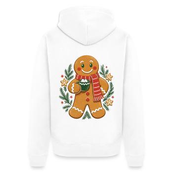 Lebkuchenheld mit Tee und Schal - Unisex Premium Bio Zip Hoodie - Weiß - Hinten - Thijin (182cm)