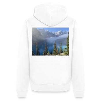 Bergsee im Nebelwald - Unisex Premium Bio Zip Hoodie - Weiß - Hinten - Thijin (182cm)