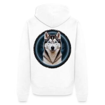Nachthimmel Husky Porträt - Unisex Premium Bio Zip Hoodie - Weiß - Hinten - Thijin (182cm)