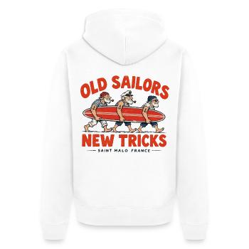 Old Sailors New Tricks Abschlag - Unisex Premium Bio Zip Hoodie - Weiß - Hinten - Thijin (182cm)