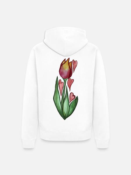 Aquarell-Tulpenherzen blühen - Unisex Premium Bio Zip Hoodie - Weiß
