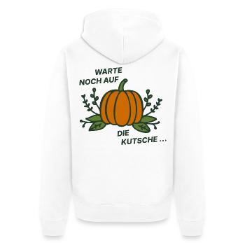 Warte noch auf die Kutsche - Kürbis - Unisex Premium Bio Zip Hoodie - Weiß - Hinten - Thijin (182cm)