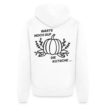 Warte noch auf die Kutsche - Kürbis - Unisex Premium Bio Zip Hoodie - Weiß - Hinten - Thijin (182cm)
