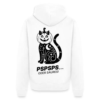 Pspsps oder Saures – Schwarze Katze Halloween - Unisex Premium Bio Zip Hoodie - Weiß - Hinten - Thijin (182cm)