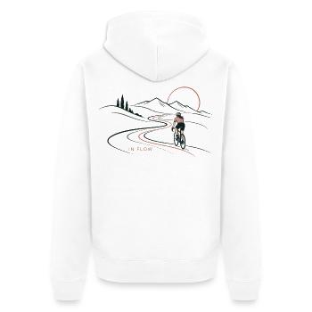 IN FLOW - Fahrrad - Radfahrerin - Freiheit - Unisex Premium Bio Zip Hoodie - Weiß - Hinten - Thijin (182cm)