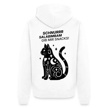 Schnurrrsalabimbam - Gib mir Snacks! - Katze - Unisex Premium Bio Zip Hoodie - Weiß - Hinten - Thijin (182cm)