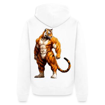 Tiger Fitness - Unisex Premium Bio Zip Hoodie - Weiß - Hinten - Thijin (182cm)