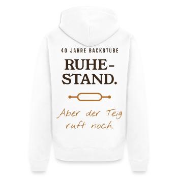 Ruhe Stand 40 Jahre Backstube - Unisex Premium Bio Zip Hoodie - Weiß - Hinten - Thijin (182cm)