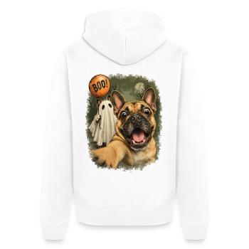 Boo Französische Bulldogge Mit Geist Zu Halloween - Unisex Premium Bio Zip Hoodie - Weiß - Hinten - Thijin (182cm)