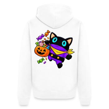 Halloween-Katze mit JackoLantern-Korb - Unisex Premium Bio Zip Hoodie - Weiß - Hinten - Thijin (182cm)