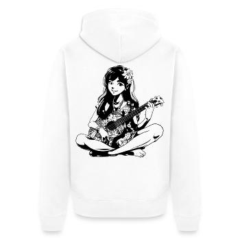 Ukulele Mädchen - Unisex Premium Bio Zip Hoodie - Weiß - Hinten - Thijin (182cm)