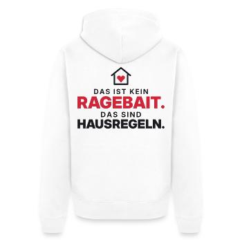 Kein Ragebait – Hausregeln - Unisex Premium Bio Zip Hoodie - Weiß - Hinten - Thijin (182cm)