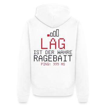 Lag ist der wahre Ragebait - Unisex Premium Bio Zip Hoodie - Weiß - Hinten - Thijin (182cm)