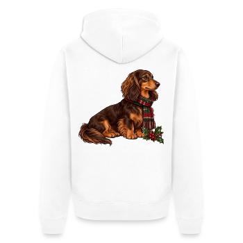 Weihnachtsdackel mit Schal - Unisex Premium Bio Zip Hoodie - Weiß - Hinten - Thijin (182cm)