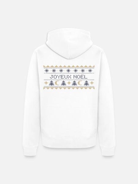 Himmlischer Weihnachtspullover – Gestrickter Mond und Sterne - Unisex Premium Bio Zip Hoodie - Weiß
