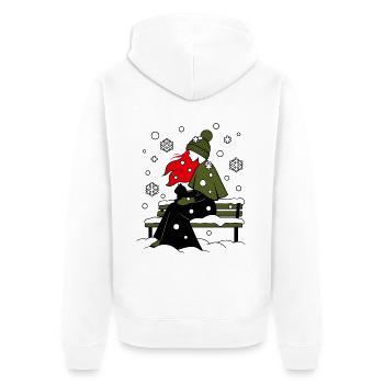 ragazza_capelli_rossi-_sotto_la_neve_con_gatto_ - Unisex Premium Bio Zip Hoodie - Weiß - Hinten - Thijin (182cm)