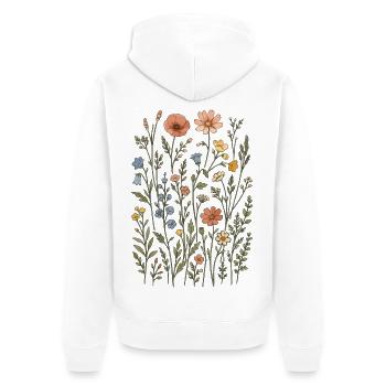 Wildblumen – eine botanische Wiese im Vintage-Stil - Unisex Premium Bio Zip Hoodie - Weiß - Hinten - Thijin (182cm)