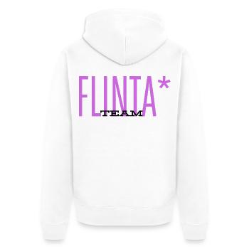 TEAM FLINTA LILA SCHRIFT FEMINISMUS QUEER  - Unisex Premium Bio Zip Hoodie - Weiß - Hinten - Thijin (182cm)