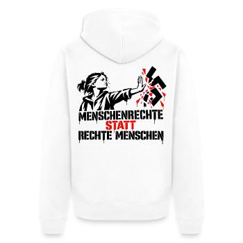 Menschenrechte statt rechte Menschen - Unisex Premium Bio Zip Hoodie - Weiß - Hinten - Thijin (182cm)