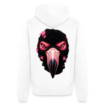 Flamingo mit Sturmhaube – Frecher Streetstyle - Unisex Premium Bio Zip Hoodie - Weiß - Hinten - Thijin (182cm)