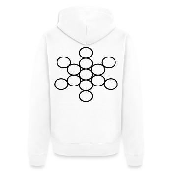 Lebensfrucht – Heilige Geometrie - Unisex Premium Bio Zip Hoodie - Weiß - Hinten - Thijin (182cm)