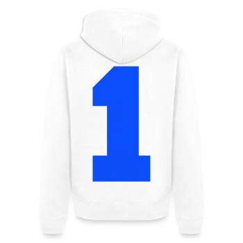 Blaues 1er-Design - Unisex Premium Bio Zip Hoodie - Weiß - Hinten - Thijin (182cm)