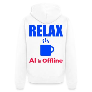 Relax KI ist offline - Unisex Premium Bio Zip Hoodie - Weiß - Hinten - Thijin (182cm)