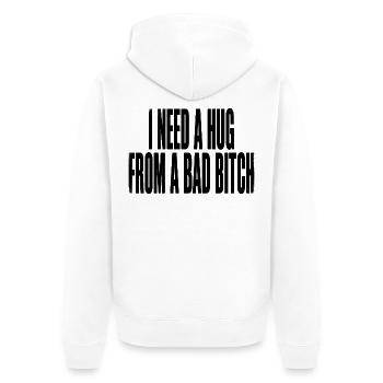 Kraftvoller rauer Schriftzug - Unisex Premium Bio Zip Hoodie - Weiß - Hinten - Thijin (182cm)