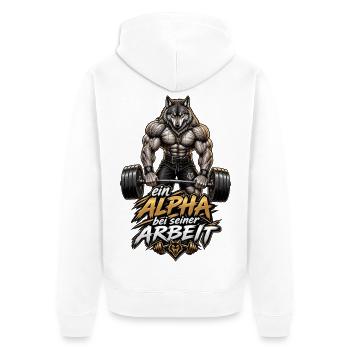 Ein Alpha bei seiner Arbeit – Fitness-Wolf - Unisex Premium Bio Zip Hoodie - Weiß - Hinten - Thijin (182cm)