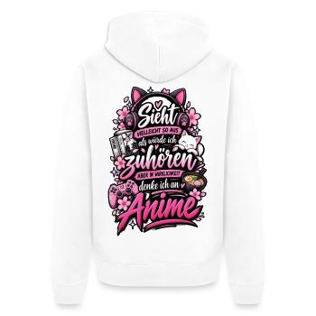 Ich denke an Anime – Lustiger Fan-Spruch - Unisex Premium Bio Zip Hoodie - Weiß - Hinten - Thijin (182cm)