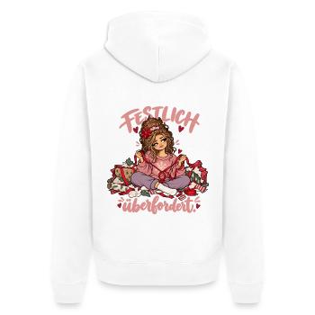 Lustiger Weihnachsspruch - festlich überfordert - Unisex Premium Bio Zip Hoodie - Weiß - Hinten - Thijin (182cm)
