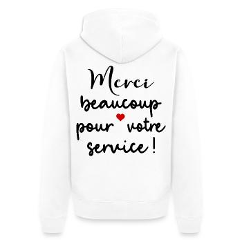 Merci Beaucoup, auf französisch - Unisex Premium Bio Zip Hoodie - Weiß - Hinten - Thijin (182cm)