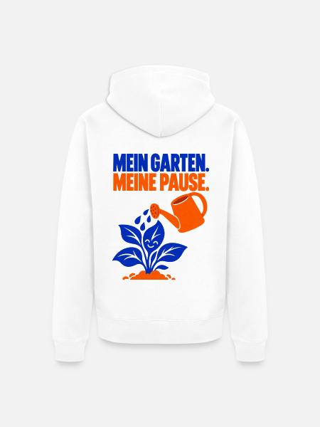 Mein Garten. Meine Pause. – Gartenliebe - Unisex Premium Bio Zip Hoodie - Weiß