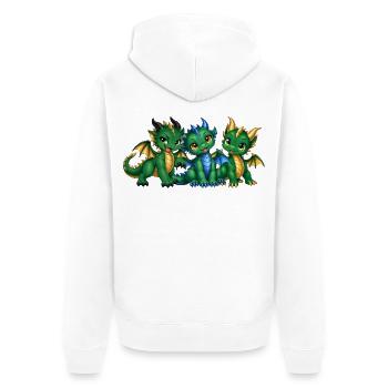 Drei süße Drachenbabys – Grüne Drachengeschwister - Unisex Premium Bio Zip Hoodie - Weiß - Hinten - Thijin (182cm)